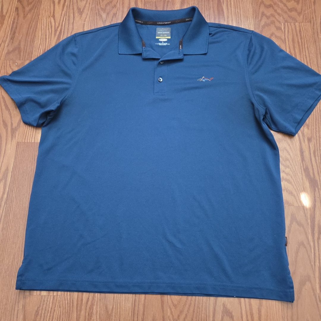Greg Norman Golf Collection Blue Green Polo Shirt Lg